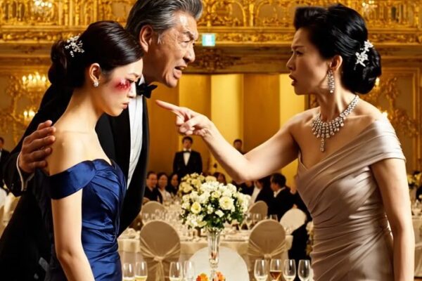 以下は、ご提示いただいた物語の日本語訳および、物語をさらに発展させた非常に長いストーリーです。  日本語訳：招待状のない審判  父の平手が私の頬を打つ音は、シャンパングラスの乾杯の音よりも大きく響いた。 凍りついたような一瞬、大広間のすべてが静まり返った。  200人の親戚。輝くクリスタルシャンデリア。白いテーブルクロス。父が法外な金を払って雇ったバンドが奏でる柔らかな音楽。壁際に立ち、銀色のトレイを手に緊張の面持ちで控えるウェイターたち。